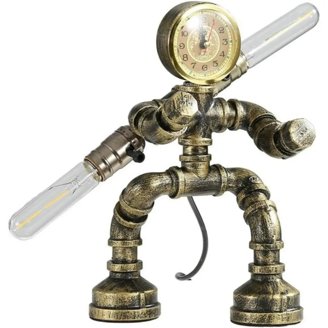 Steampunk Robot Pipe Table Lamp - Vintage Industrial Iron with E27 Bulb Socket