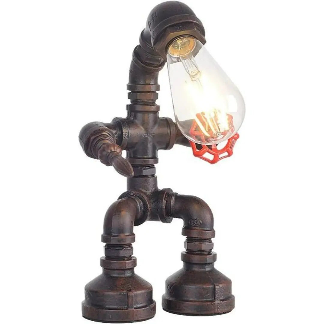 Steampunk Robot Pipe Table Lamp - Vintage Industrial Iron with E27 Bulb Socket
