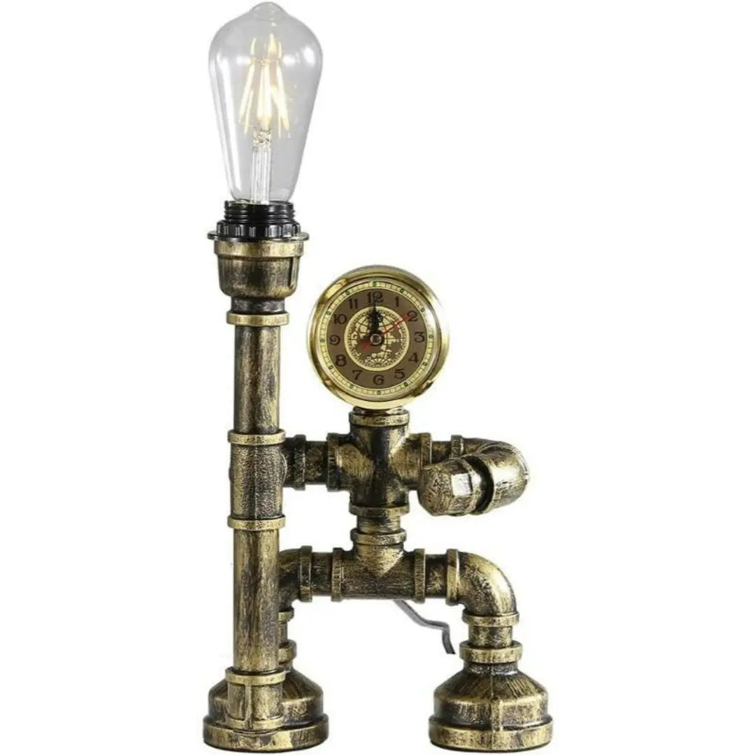 Steampunk Robot Pipe Table Lamp - Vintage Industrial Iron with E27 Bulb Socket