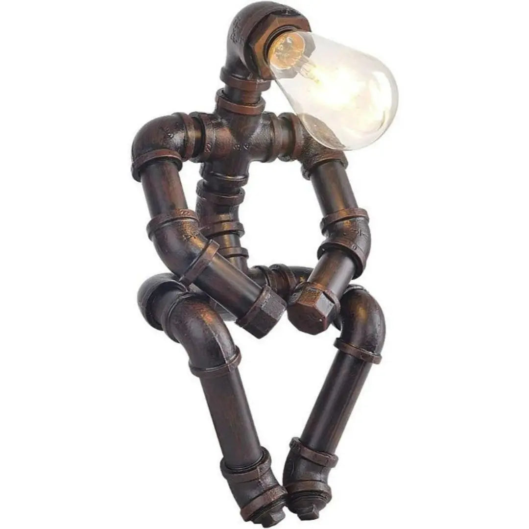 Steampunk Robot Pipe Table Lamp - Vintage Industrial Iron with E27 Bulb Socket