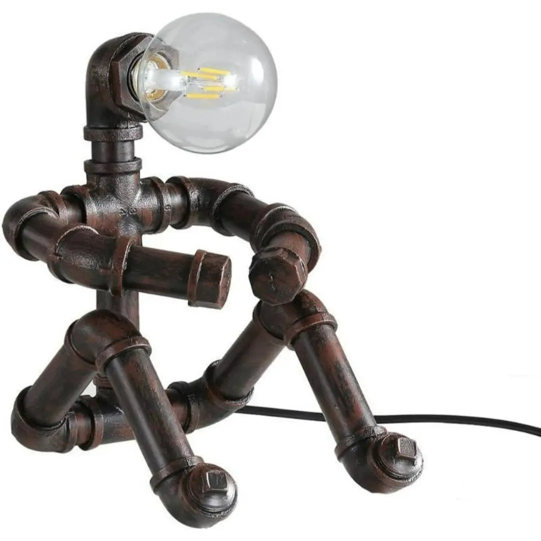Steampunk Robot Pipe Table Lamp - Vintage Industrial Iron with E27 Bulb Socket