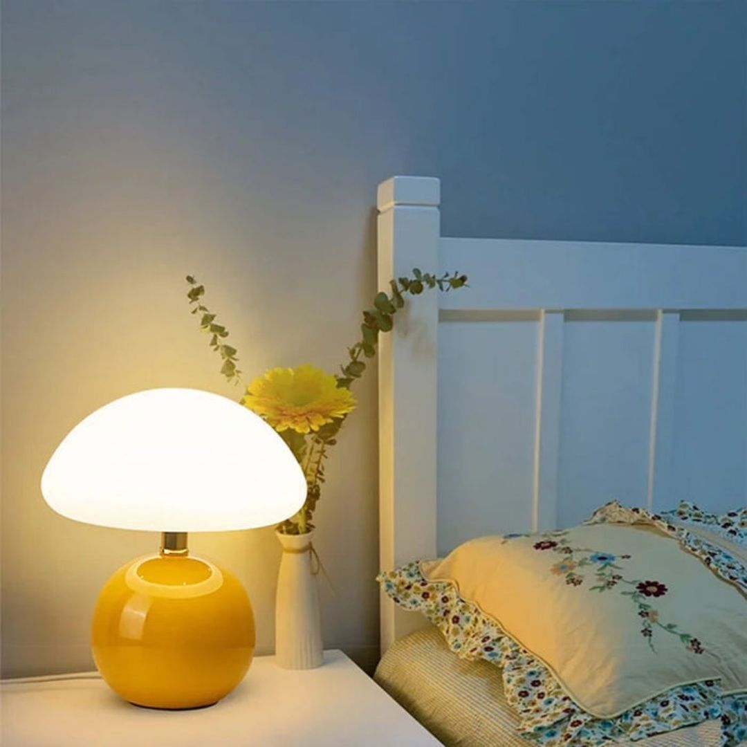 Pomelo Cream Ceramic Table Lamp - Bauhaus-Inspired Mushroom Light