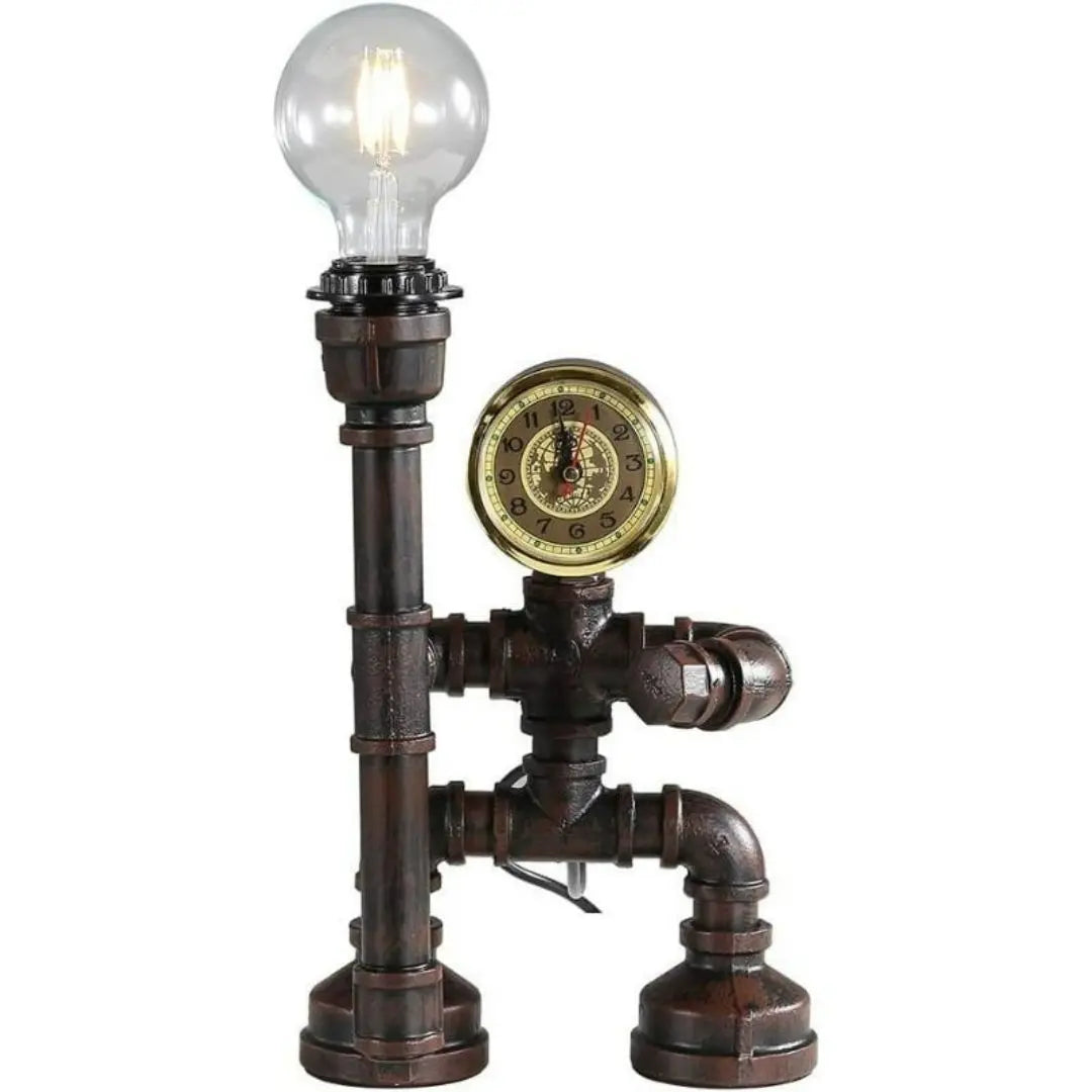 Steampunk Robot Pipe Table Lamp - Vintage Industrial Iron with E27 Bulb Socket