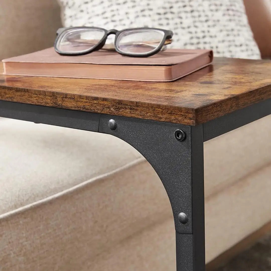 C-Shaped Coffee Table - Sofa Side Table, Bedside Table with Metal Frame