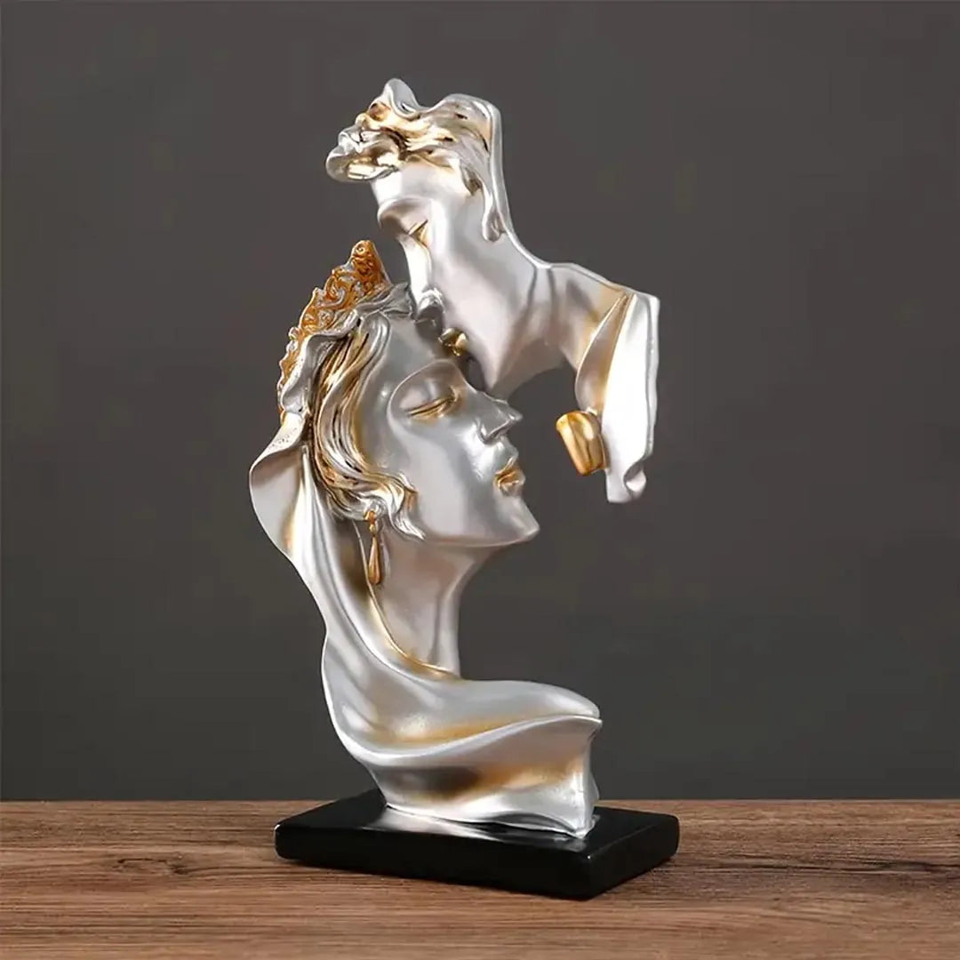Golden Resin Kissing Couple Sculpture - Romantic Abstract Figurine