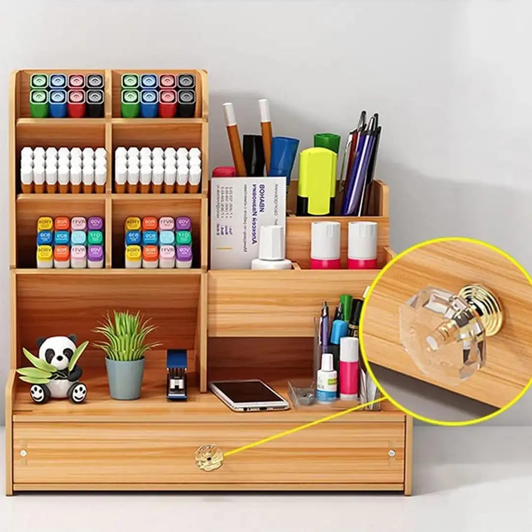 All in One DIY Desk Caddy - Wooden Organizer for Crayons, Pens, Notes & Supplies