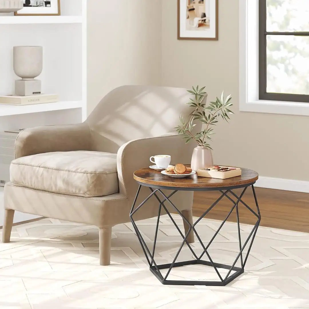 Set of 2 Coffee Tables - Industrial Round Side Tables