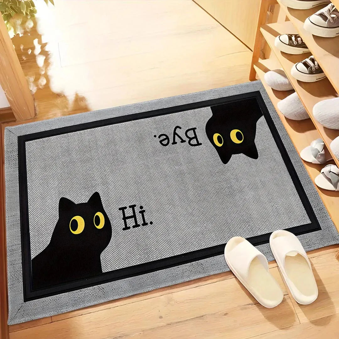 Halloween Black Cat Welcome Mat - Indoor Non-Slip Entrance Rug