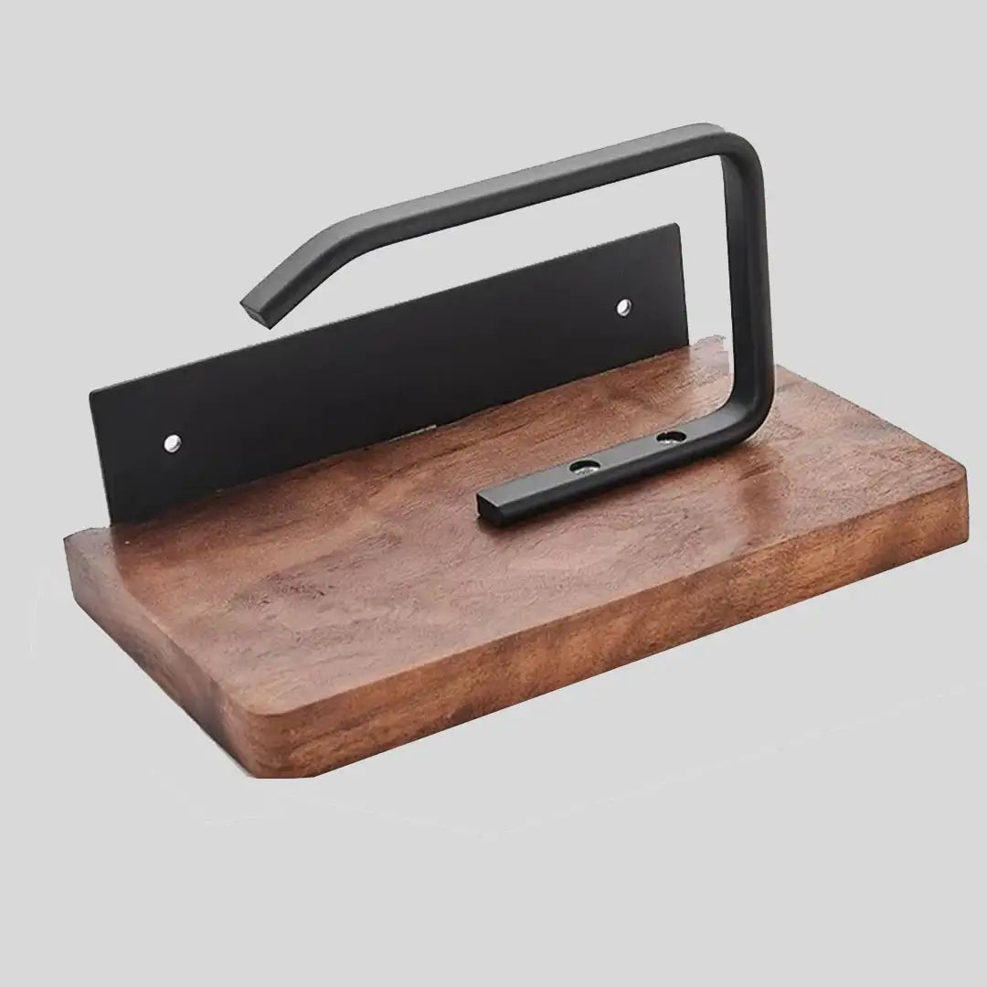 Wall Mounted Toilet Paper Holder with Natural Walnut Shelf