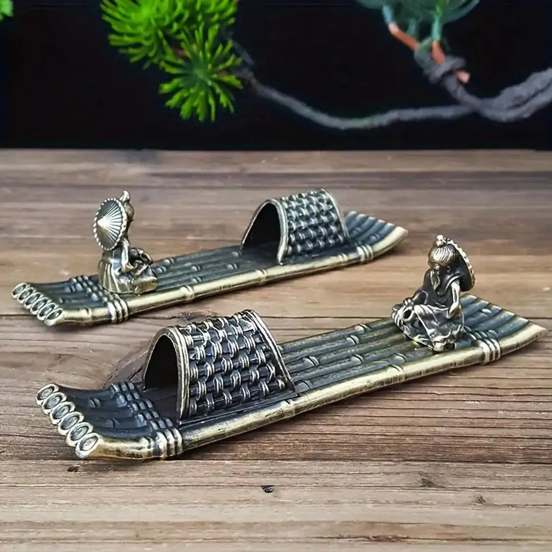 Boat Shaped Incense Holder - Zinc Alloy Golden Figurine Burner