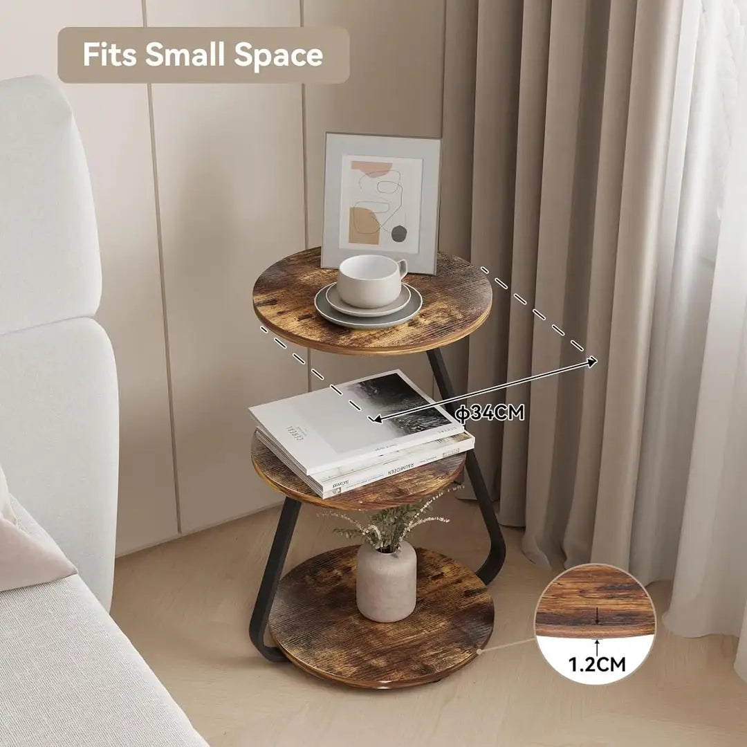 Round Side Table with 3 Tier Storage & 3 Color LED Lights