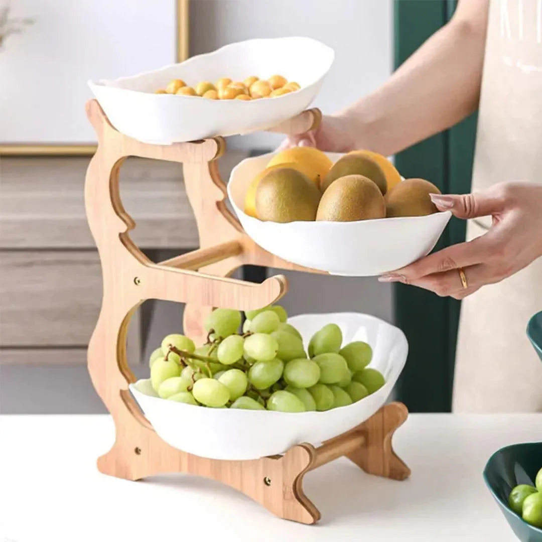2/3 Tier Wooden Fruit and Vegetable Basket with Wooden Legs