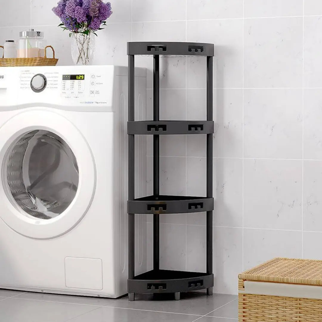 Rivora Bathroom Corner Shelf with Wheels - Space-Saving Storage Rack with Guardrails and Hooks