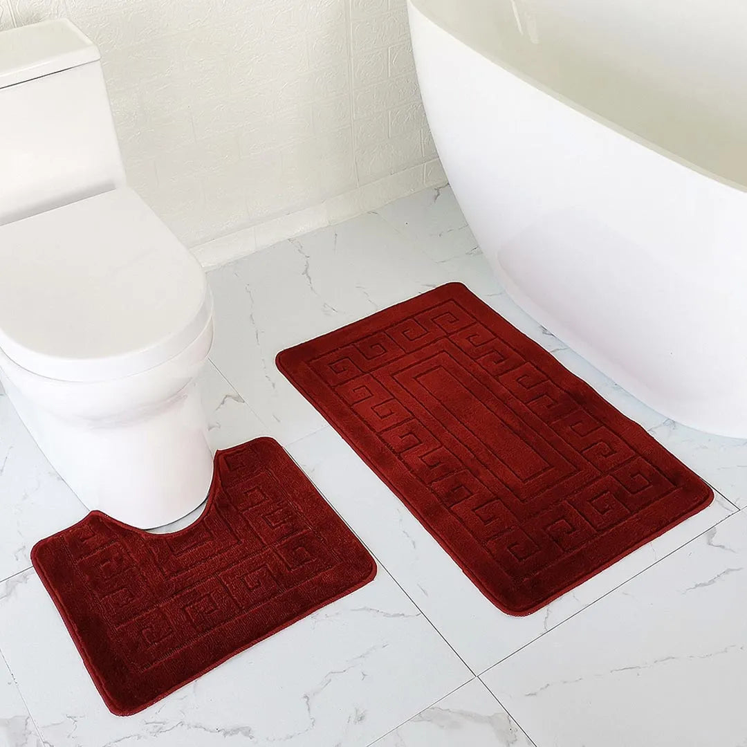 Luxury 2 Piece Greek Bathroom Mat Set - Non Slip, Soft, and Absorbent