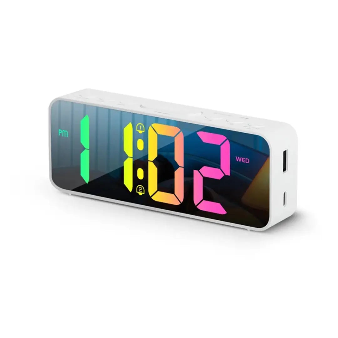 RGB Digital Alarm Clock with Mirror Display - 11 Color LED, Dual Alarm