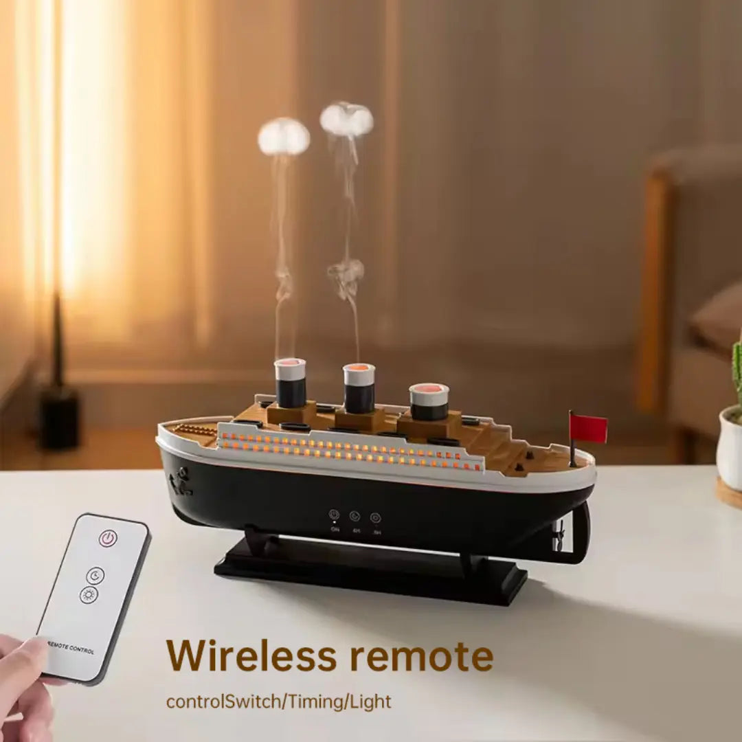 Titanic Ship Model Air Humidifier - 250ml Essential Oil Diffuser with Jellyfish Smoke Ring Spray