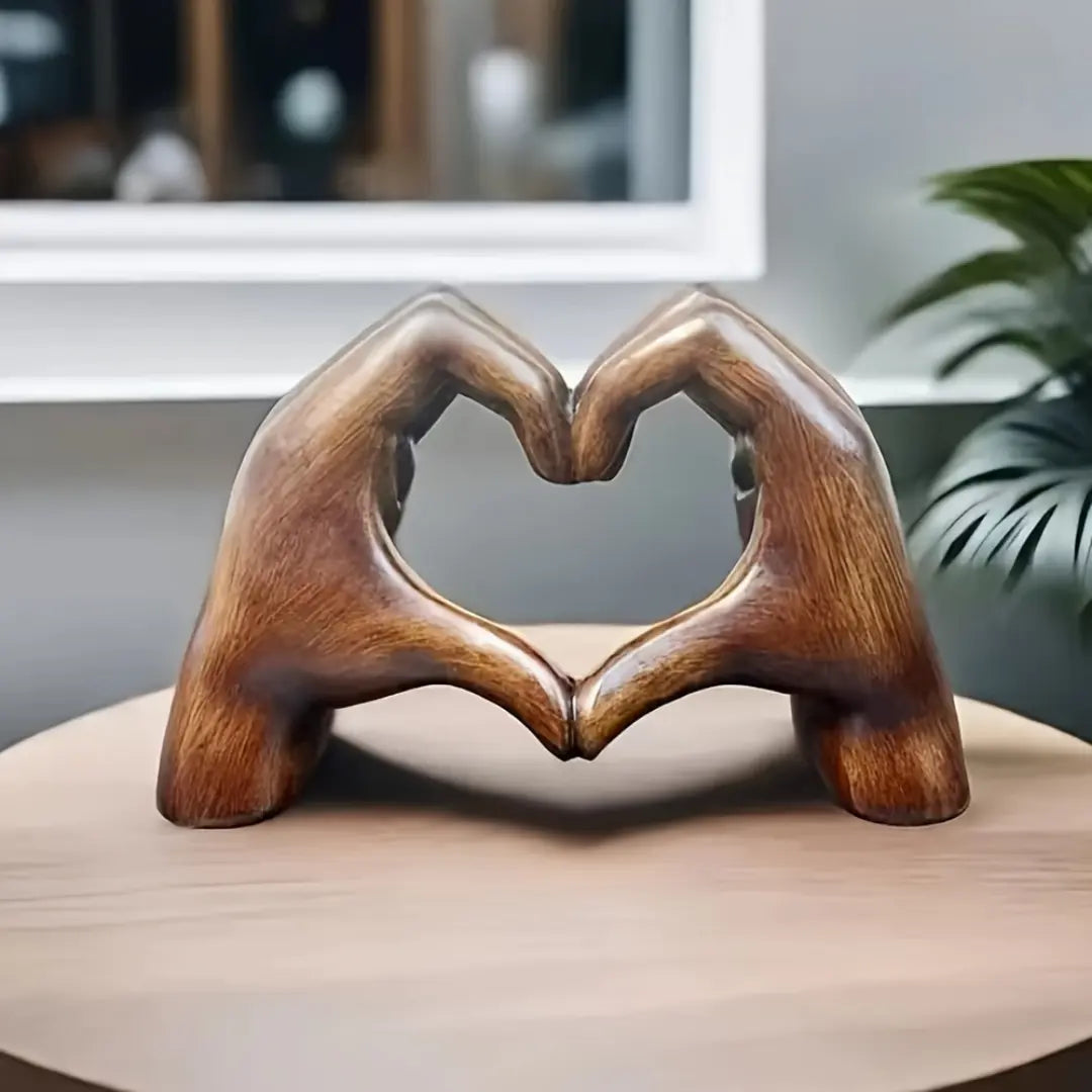 Wooden Resin Heart-Shaped Sculpture - Love Themed Decor