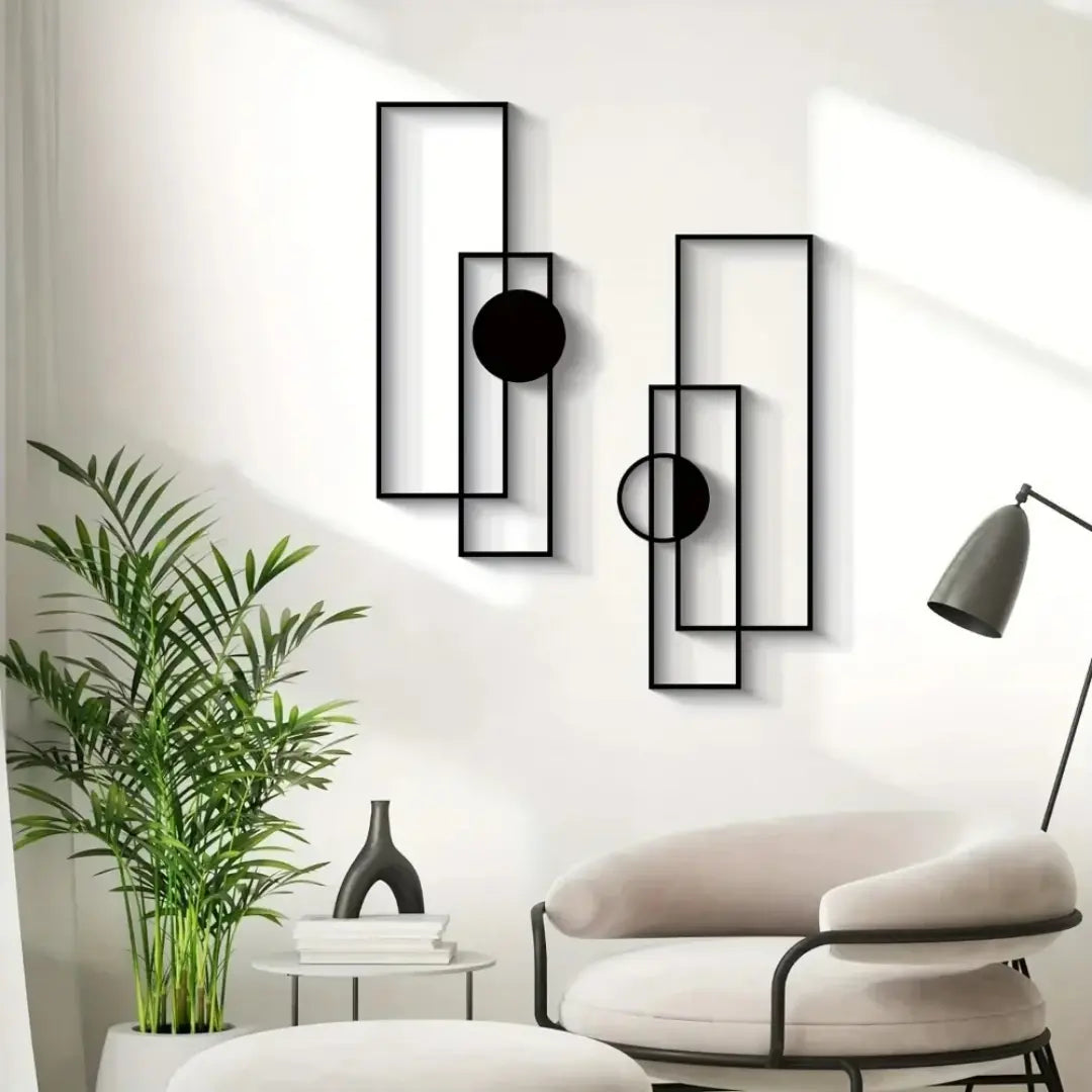 4 Piece Geometric Metal Wall Art Set - Abstract Minimalist Line Sculptures