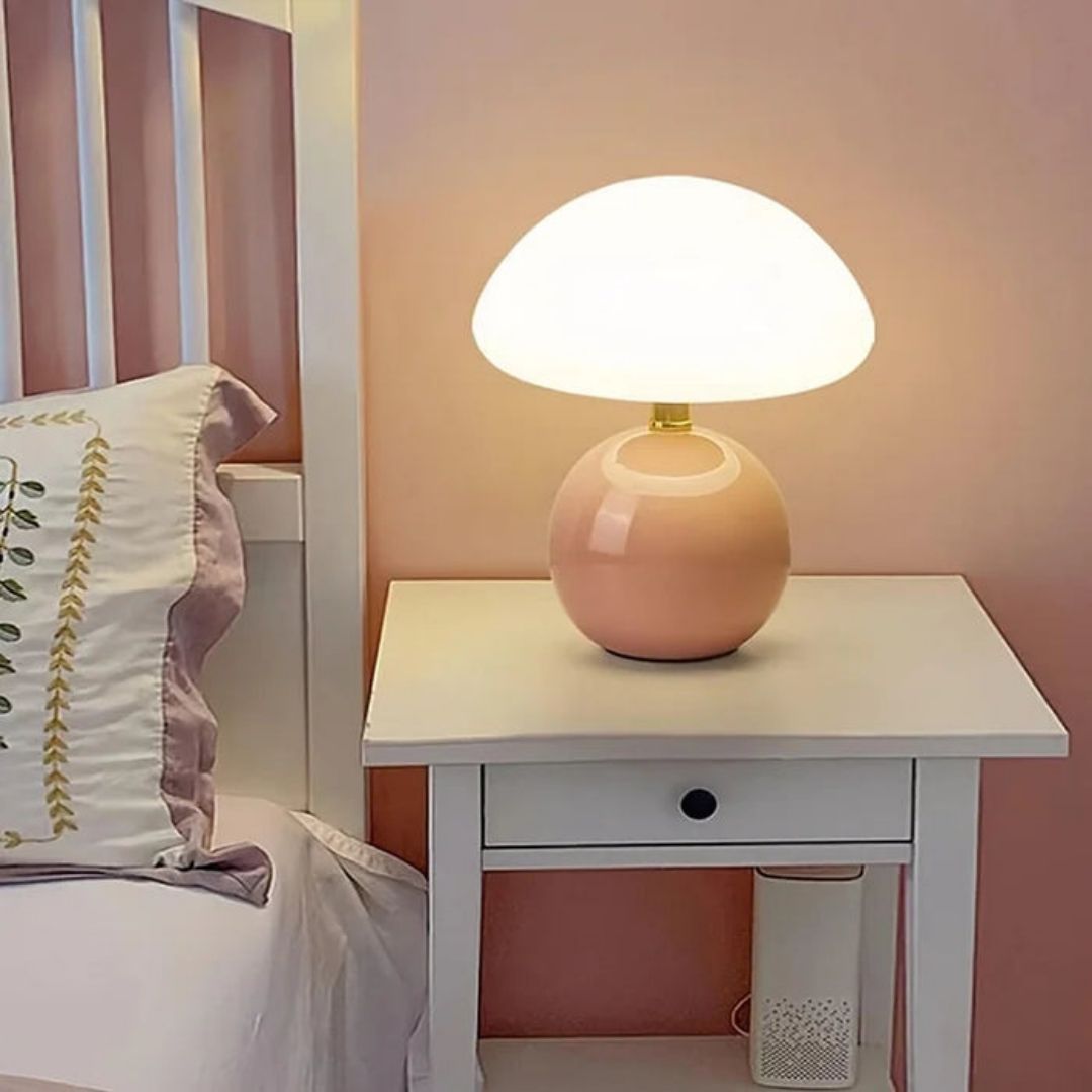 Pomelo Cream Ceramic Table Lamp - Bauhaus-Inspired Mushroom Light