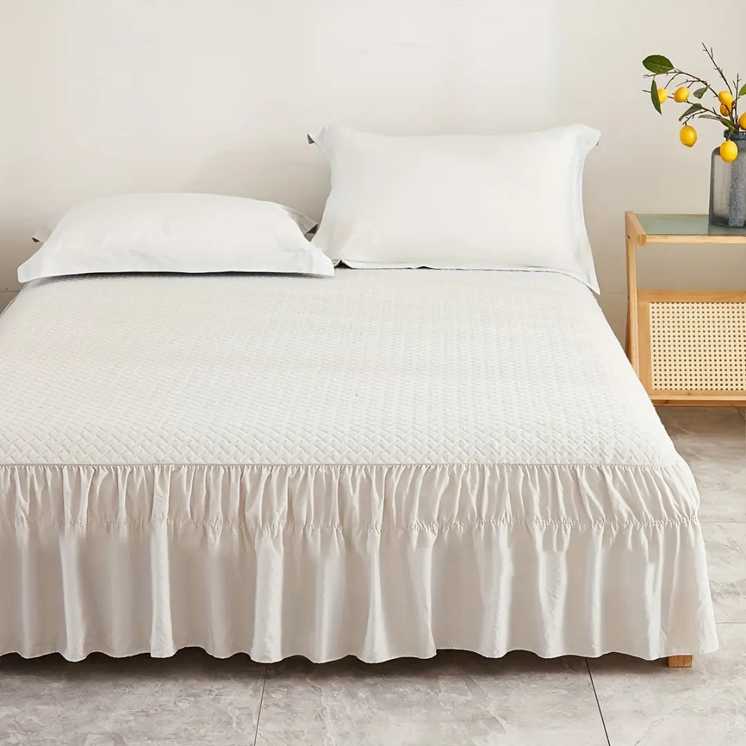 Adjustable Ruffled Bed Skirt - Elastic Wrap Around Bed Cover