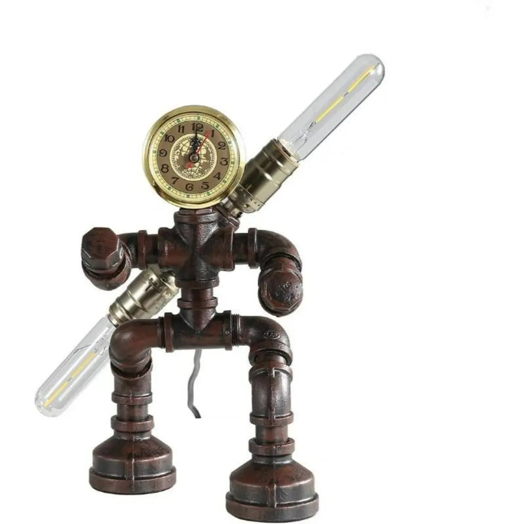 Steampunk Robot Pipe Table Lamp - Vintage Industrial Iron with E27 Bulb Socket