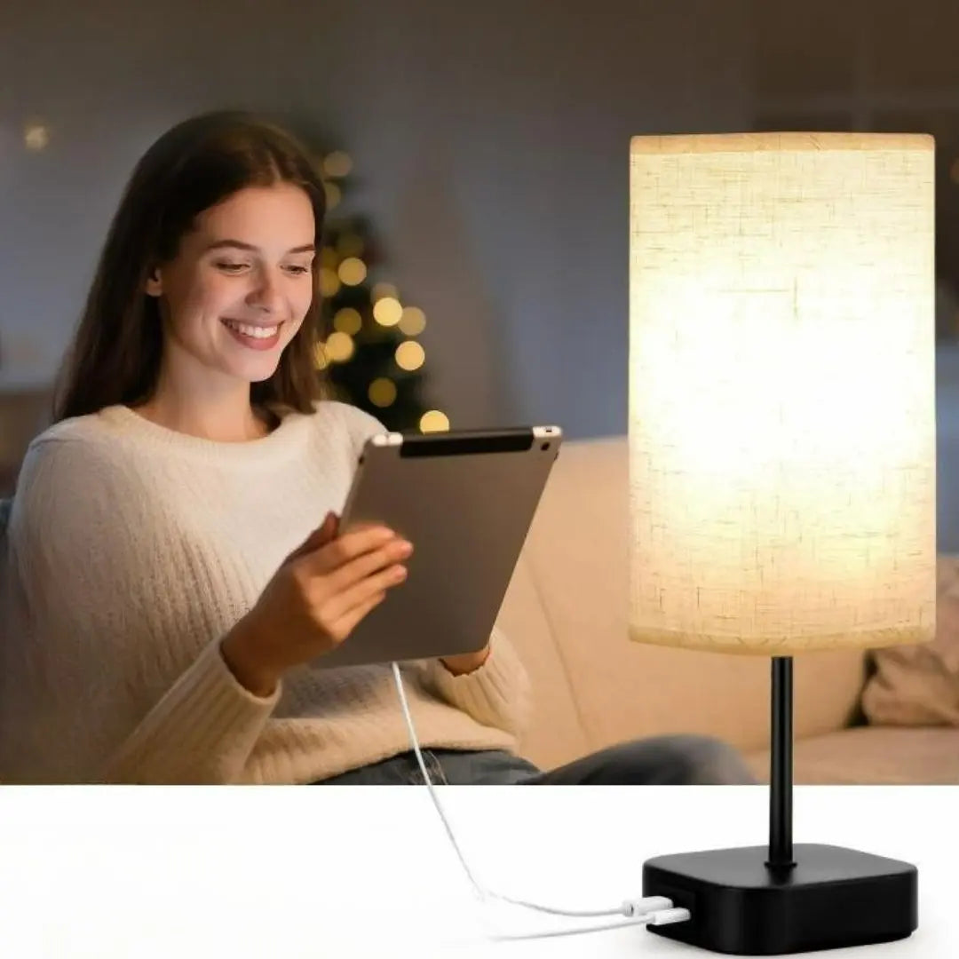 Bedside Table Lamp - 3-Way Dimmer with Touch Control and Dual USB Charging