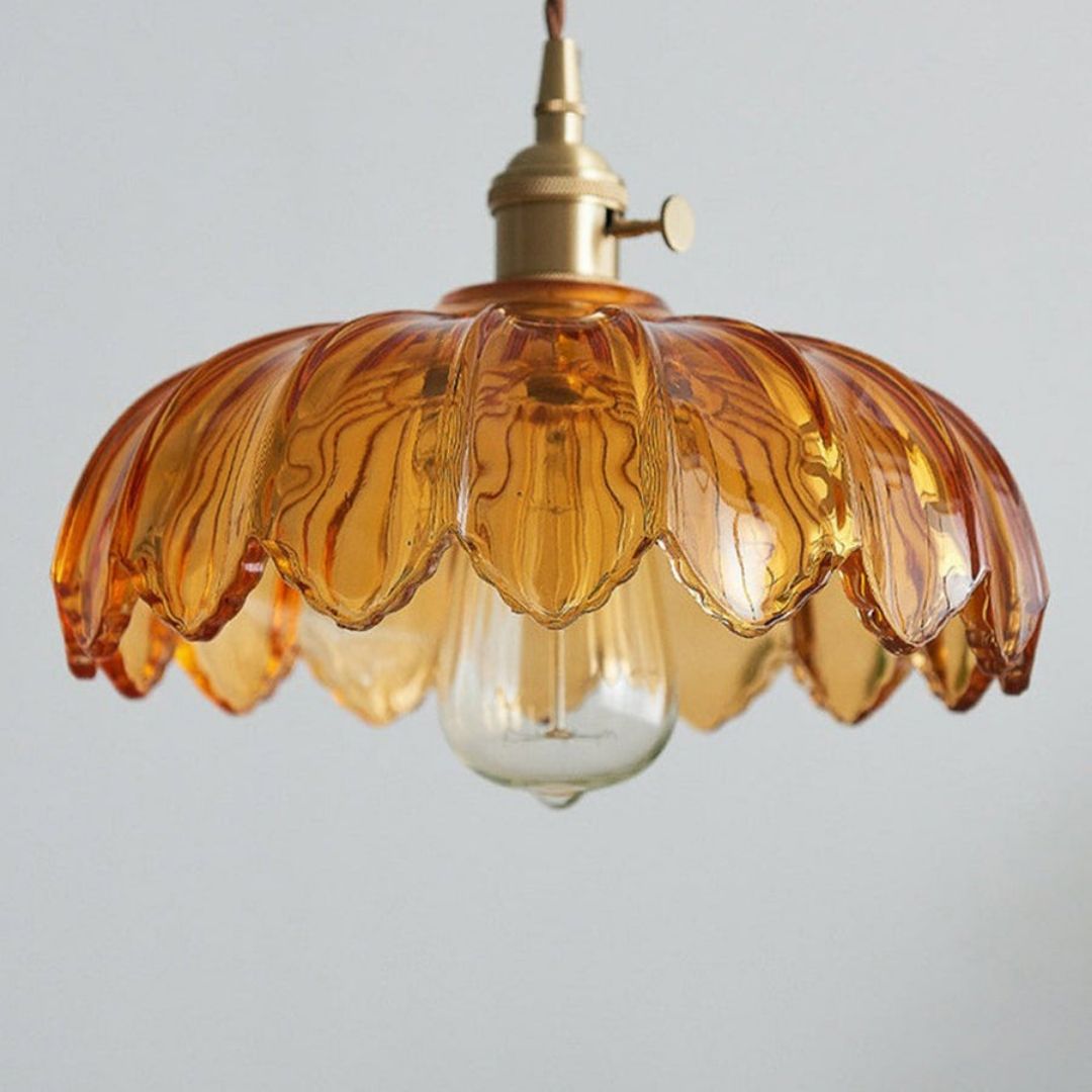 Vintage Floral Hanging Lamp - Glazed Glass Pendant with Elegant Copper Accents