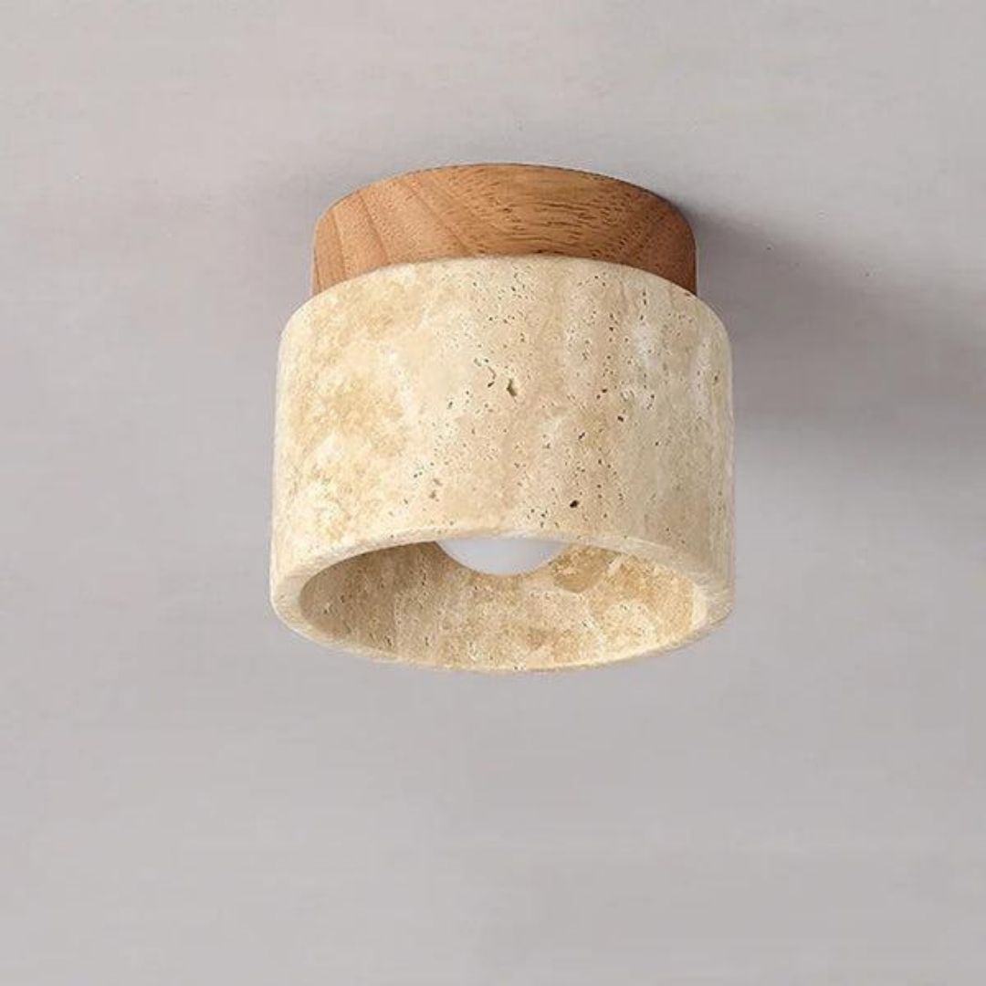Japanese Cream Ceiling Light - Minimal Wood & Stone Style with Warm Organic Glow