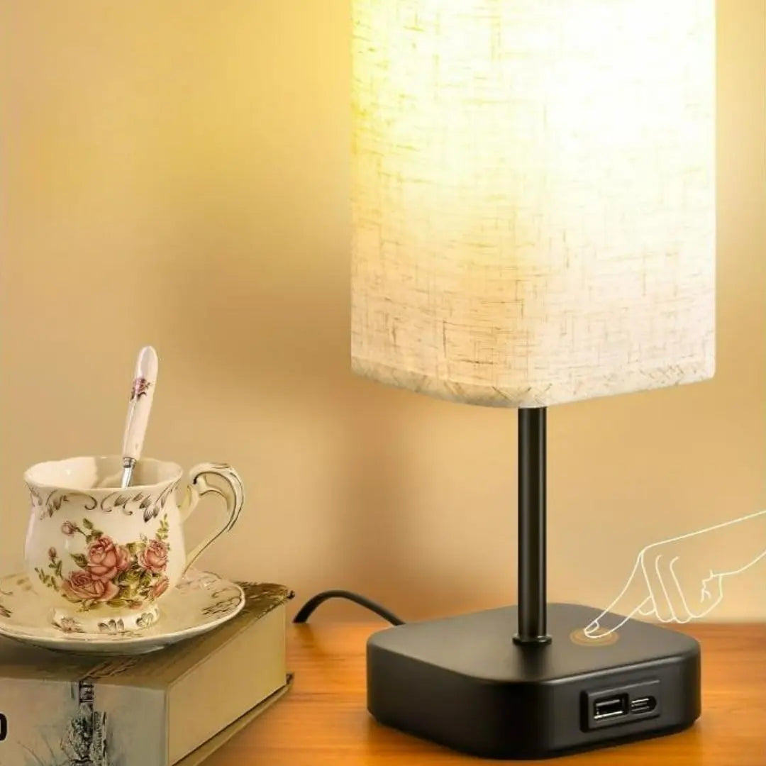 Bedside Table Lamp - 3-Way Dimmer with Touch Control and Dual USB Charging