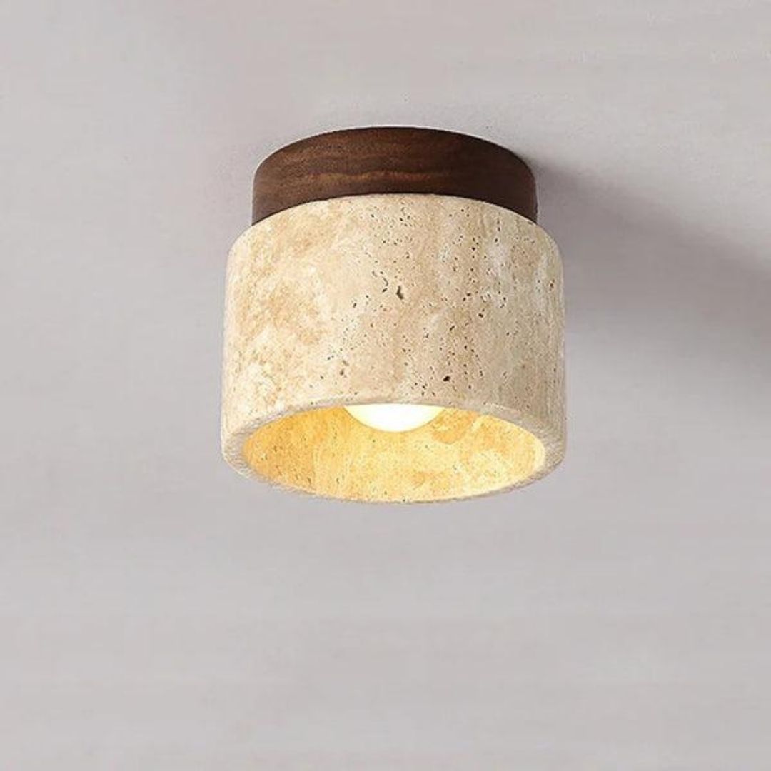 Japanese Cream Ceiling Light - Minimal Wood & Stone Style with Warm Organic Glow