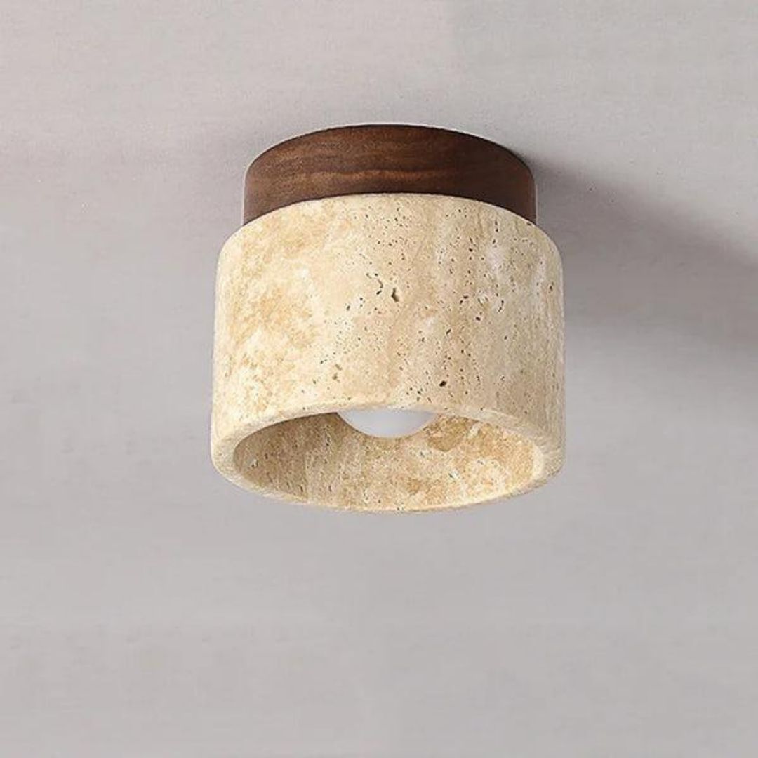 Japanese Cream Ceiling Light - Minimal Wood & Stone Style with Warm Organic Glow