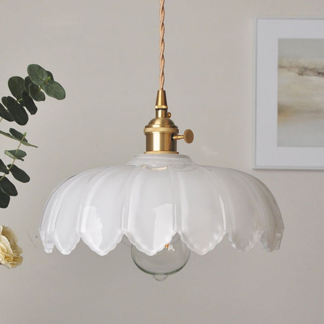 Vintage Floral Hanging Lamp - Glazed Glass Pendant with Elegant Copper Accents