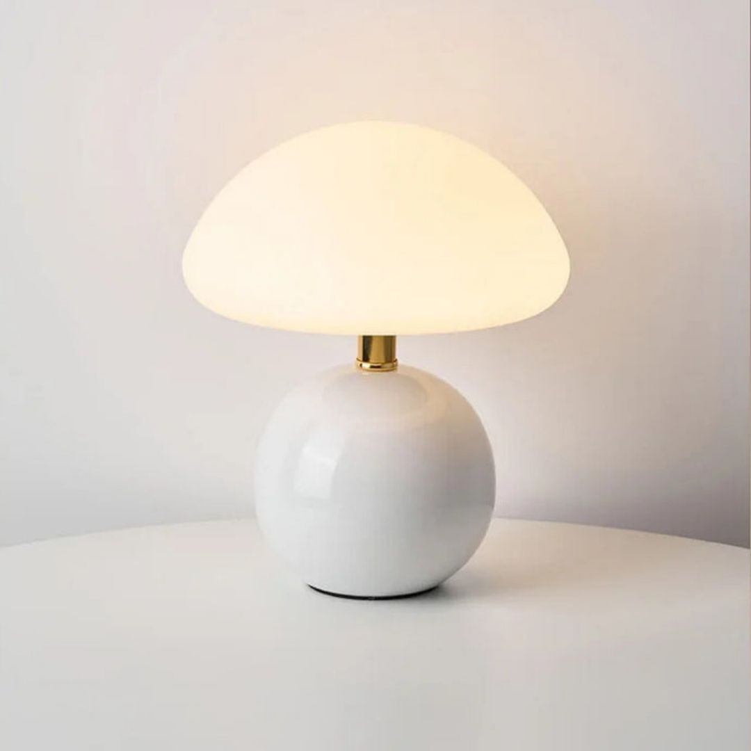 Pomelo Cream Ceramic Table Lamp - Bauhaus-Inspired Mushroom Light