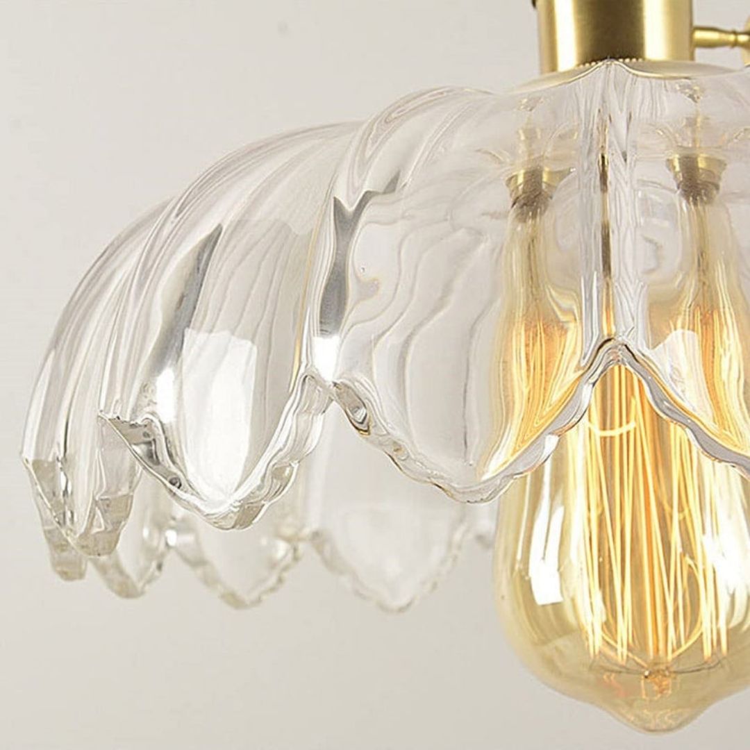 Vintage Floral Hanging Lamp - Glazed Glass Pendant with Elegant Copper Accents