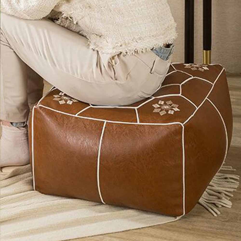 Elegant Leather Pouf Cover