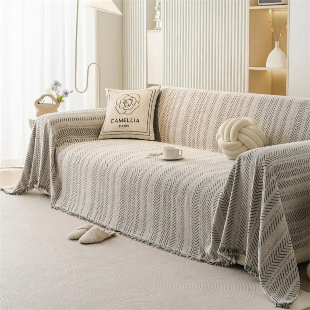 Lurevo Anti-Scratch Chenille Sofa Cover - Double-Sided Couch Protector with Elegant Herringbone Design