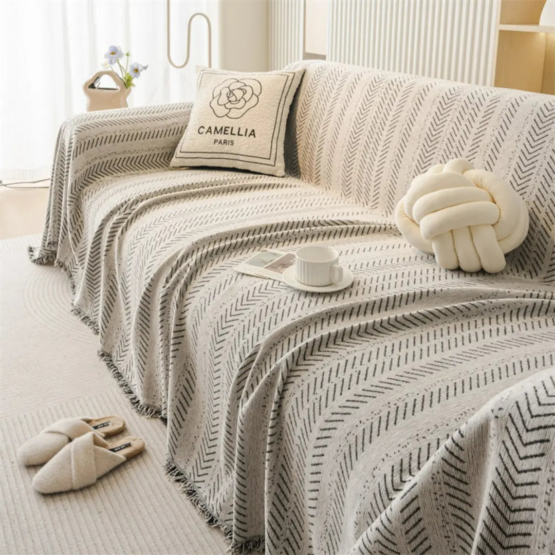 Lurevo Anti-Scratch Chenille Sofa Cover - Double-Sided Couch Protector with Elegant Herringbone Design