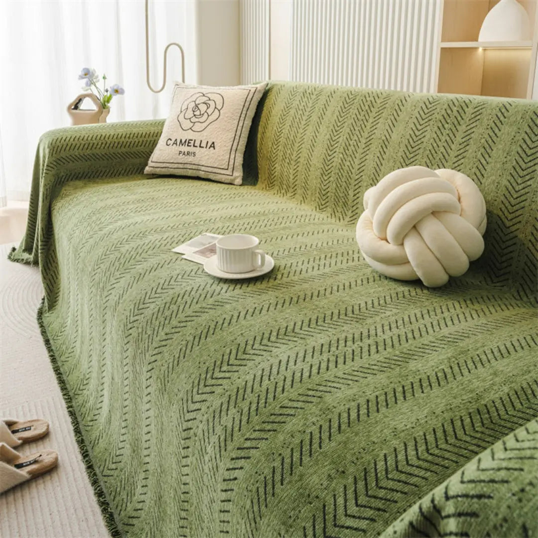 Lurevo Anti-Scratch Chenille Sofa Cover - Double-Sided Couch Protector with Elegant Herringbone Design