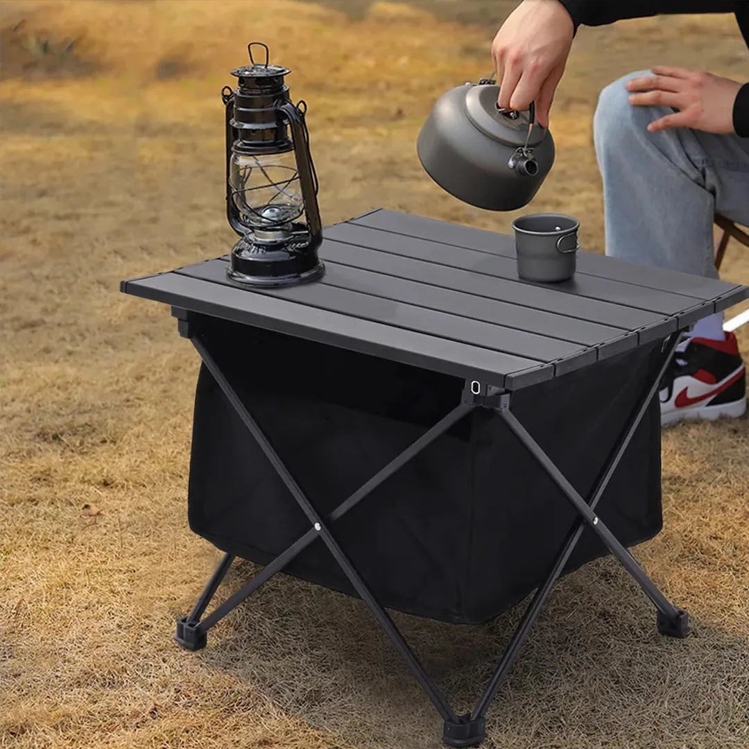 Foldable Aluminum Camp Table with Removable Storage Basket