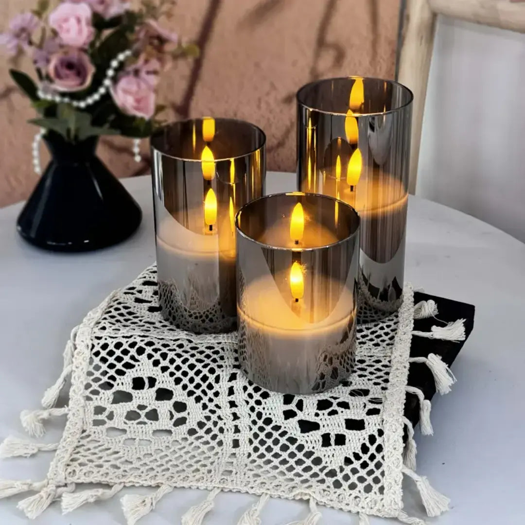 Veyla 3pcs Flameless LED Pillar Candles with Remote - 3D Wick Battery Operated Acrylic Candle Set