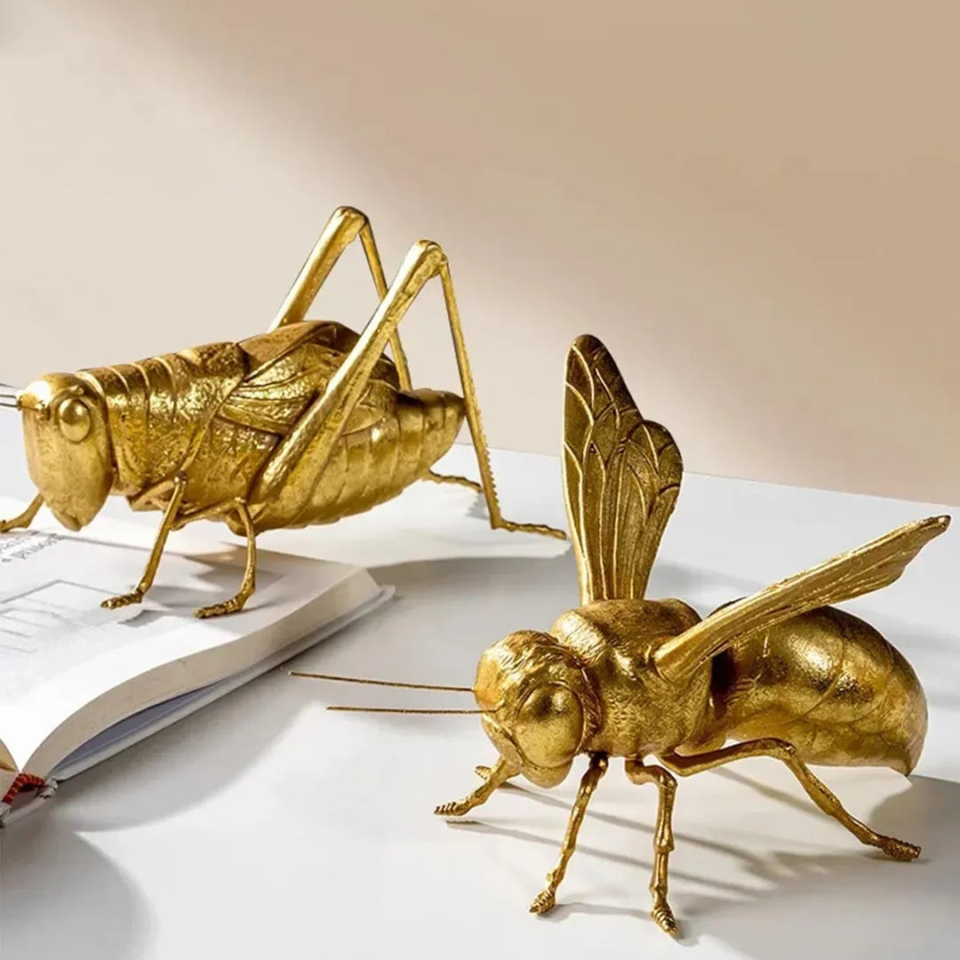 Gold Resin Insect Ornaments - Mantis, Cricket and Bee