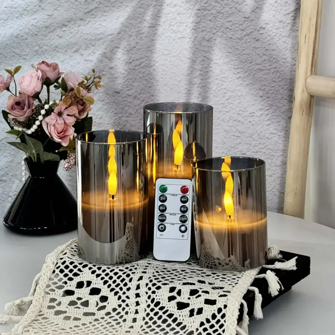 Veyla 3pcs Flameless LED Pillar Candles with Remote - 3D Wick Battery Operated Acrylic Candle Set
