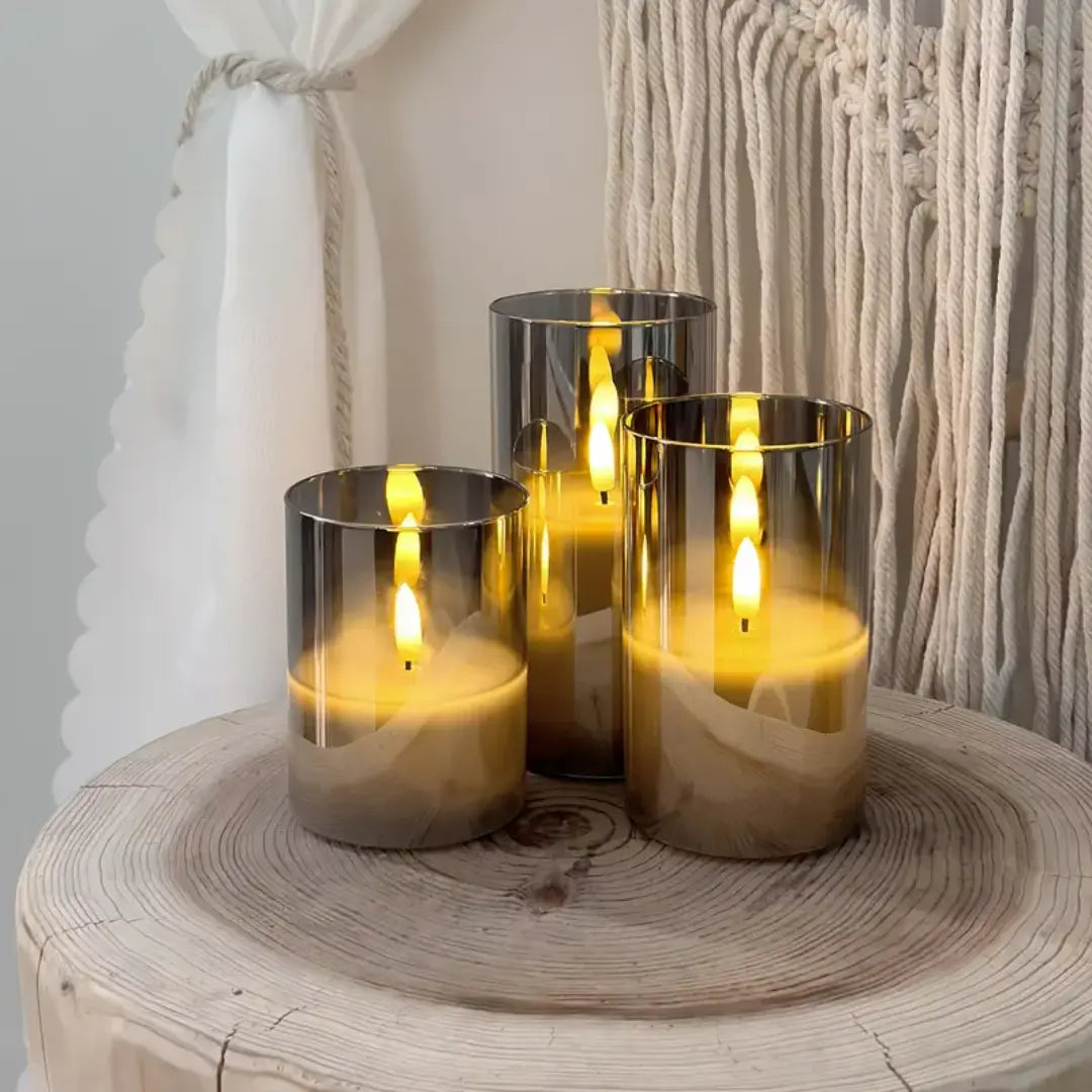 Veyla 3pcs Flameless LED Pillar Candles with Remote - 3D Wick Battery Operated Acrylic Candle Set