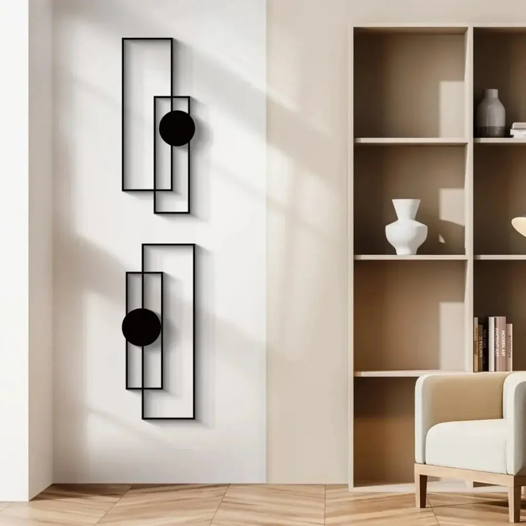 4 Piece Geometric Metal Wall Art Set - Abstract Minimalist Line Sculptures