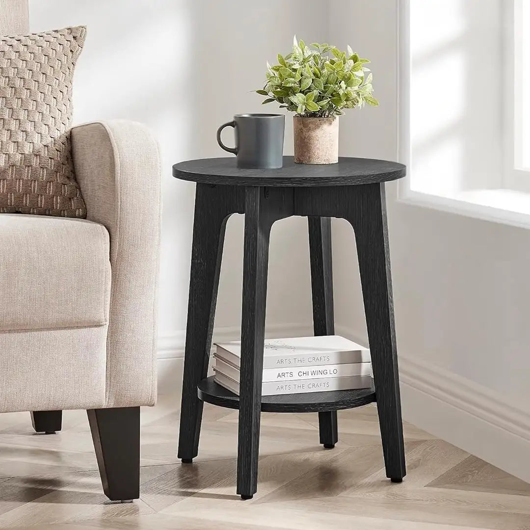 Modern Round Side Table with Lower Shelf