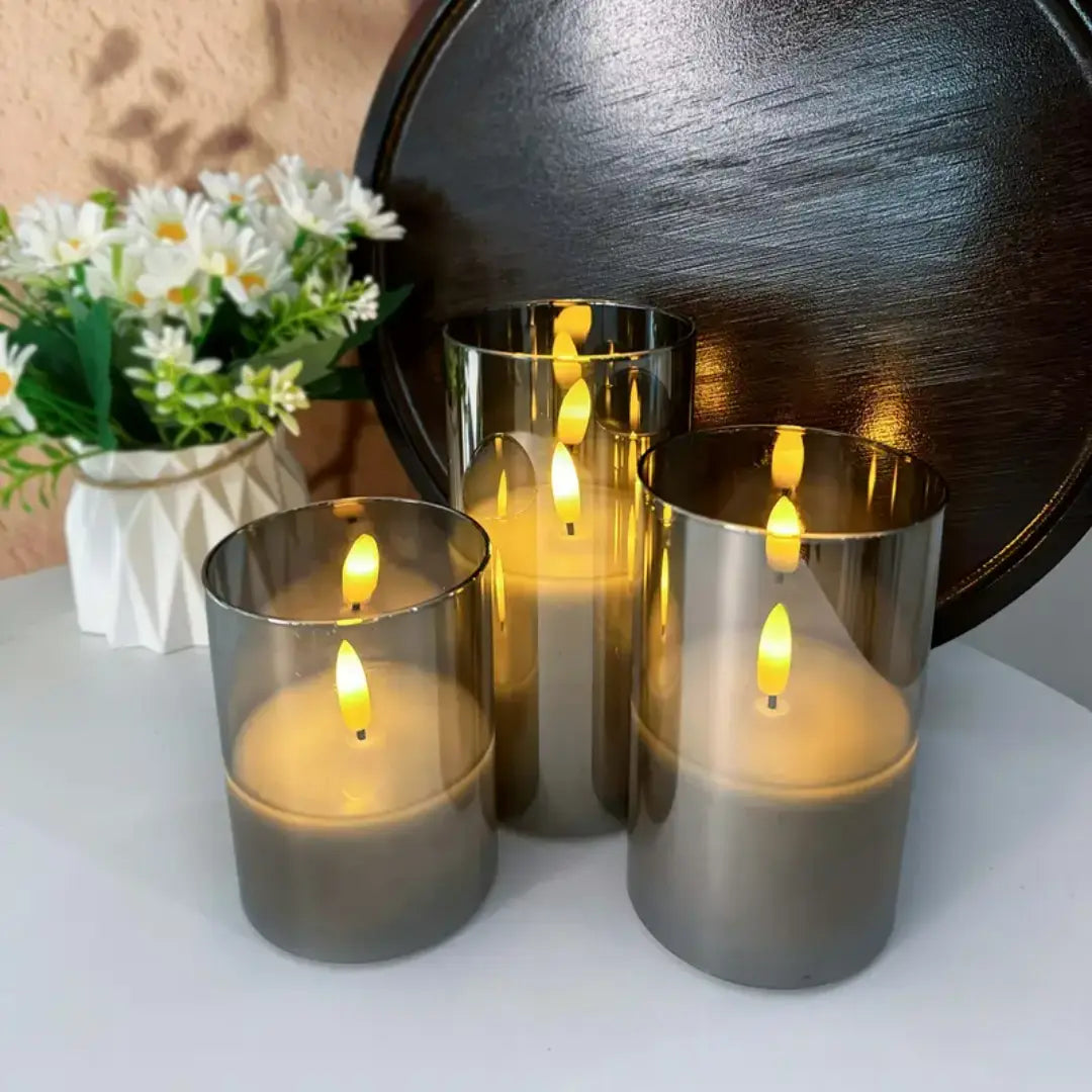 Veyla 3pcs Flameless LED Pillar Candles with Remote - 3D Wick Battery Operated Acrylic Candle Set