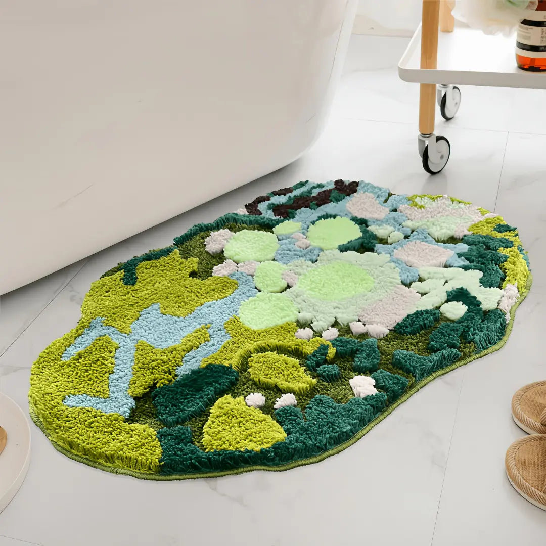 Mossora 3D Irregular Moss Bath Rug - Absorbent Non-Slip Microfiber Bathroom Mat