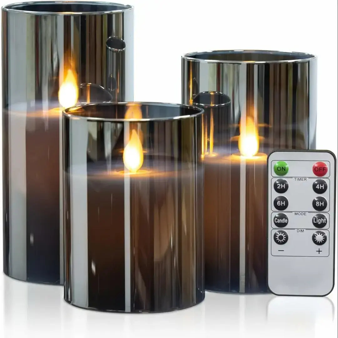 Veyla 3pcs Flameless LED Pillar Candles with Remote - 3D Wick Battery Operated Acrylic Candle Set