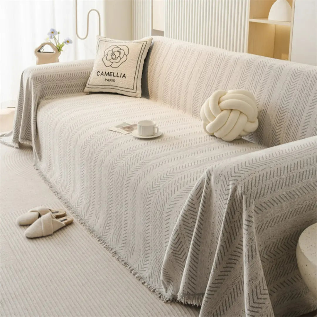 Lurevo Anti-Scratch Chenille Sofa Cover - Double-Sided Couch Protector with Elegant Herringbone Design