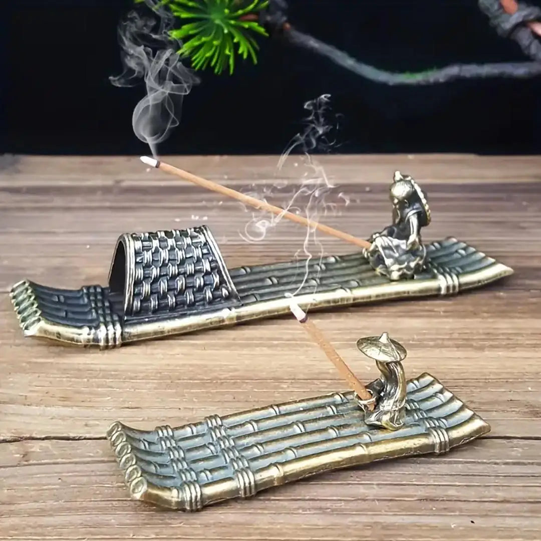 Boat Shaped Incense Holder - Zinc Alloy Golden Figurine Burner